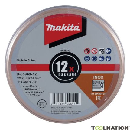 Makita Accessoires D-65969-12 Disque à tronçonner 125mm en acier inoxydable Par boîte 12 pièces - 1
