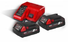 Milwaukee Accessoires 4933459213 M18 NRG-202 - M18 B2 DUO Pack 18V 2.0Ah Redlithium-Ion + Chargeur M12-18FC