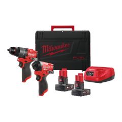 Milwaukee 4933480587 M12 FPP2A2-402X Powerpack M12 FPD2 Perceuse à percussion + M12 FID2 Visseuse à percussion 12V 4.0Ah en boîte HD