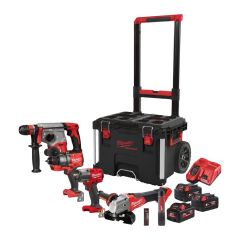 Milwaukee 4933492520 M18 FPP4D-555T Powerpack - 4 outils + lampe 18V 2x5.0/1x5.5Ah dans chariot Packout