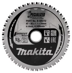Makita Accessoires B-69272 Lame de scie circulaire pour acier inoxydable Efficut 136 x 20 x 1.1 45T