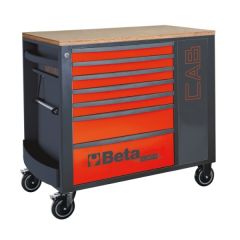 Beta 024004473 Établi mobile avec 7 tiroirs et armoire verrouillable, 588x367 mm - rouge 82 kg