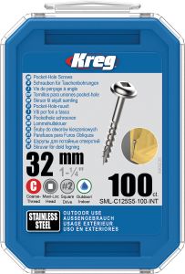 Kreg SML-C125S5-100-INT SML-C125S5 Vis à trou de poche 32 mm acier inoxydable Maxi-Loc à filetage grossier 100 pcs