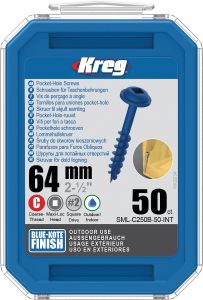 Kreg SML-C250B-50-INT Vis à trou de poche 64 mm Blue-Kote Maxi-Loc à filetage grossier 50 pcs