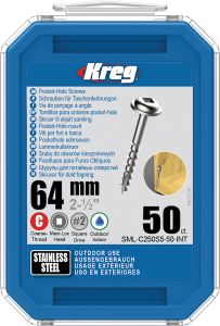 Kreg SML-C250S5-50-INT Vis à trou borgne 64 mm acier inoxydable Maxi-Loc à filetage grossier 50 pcs