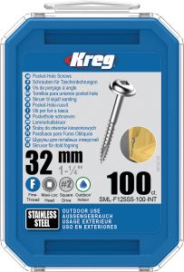 Kreg SML-F125S5-100-INT Vis à trou de poche 32 mm acier inoxydable Maxi-Loc filetage fin 100 pièces
