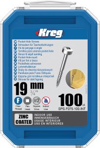 Kreg SPS-F075-100-INT Vis à trou de poche 19 mm zinguée à tête panoramique à filetage fin 100 pcs