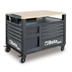 Beta 028003007 Établi mobile SuperTank avec plan de travail en bois + 10 tiroirs, 588x367 mm - noir