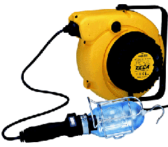Zeca 10000560 5908/T306 Enrouleur de câble à ressort avec torche et transformateur. 15 mtr. 230 Volt