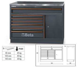 Beta 045000161 C45Pro M7A/X Module fixe avec 7 tiroirs