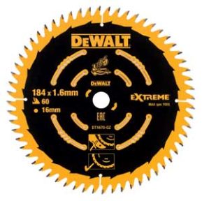 DeWalt Accessoires DT1670-QZ DT1670 HM cirkelzaagblad 184 x 16 x 60T voor hout/MDF