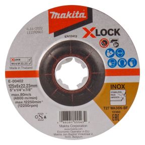 Makita Accessoires E-00402 Disque abrasif X-LOCK 125x6.0x22.23mm acier inoxydable