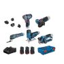 Bosch Bleu 0615A0017D 5 Toolkit 12V - Perceuse sans-fil + Meuleuse d'angle + Scie sauteuse + Raboteuse + Multitool 12V 2 x 2.0Ah/1 x 3.0Ah in XL-Boxx - 1