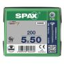 SPAX 0191010500503 Vis universelle, 5 x 50 mm, 200 pièces, tête fraisée, T-STAR plus T20, 4CUT, WIROX - 1