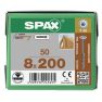 SPAX 0251010802005 HI.FORCE, 8 x 200 mm, 50 pièces, filetage partiel, Tête de disque, T-STAR plus T40, 4CUT, WIROX - 1