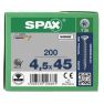 SPAX 1191010450453 Vis universelle 4.5 x 45 mm, Plein filet, Tête fraisée, T-STAR plus T20 - 200 pièces - 1