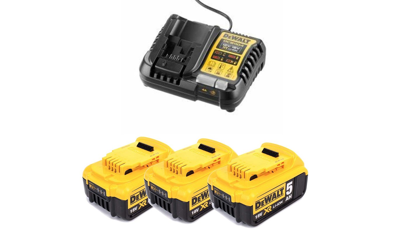 DeWalt Accessoires DCB1104P3-QW 18V + chargeur multiple XR + 3 x batterie 18V 5.0Ah Li-Ion