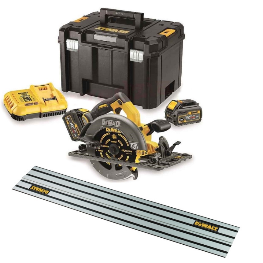 DeWalt DCS579X2-QW-DWS5022-XJ DCS579X2-QW XR FlexVolt 54 Volt 9.0Ah Li-Ion Scie circulaire 190 mm + rail de guidage 1500mm