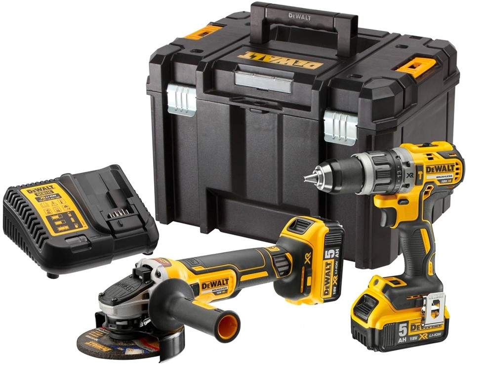DeWALT DCK2080P2T-QW Comboset - DCD796 Perceuse à percussion sans fil + DCG405 Meuleuse d'angle sans fil 18 Volt 5 AH Li-ion