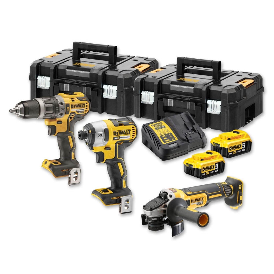 DeWALT DCK384P2T-QW Kit 3 outils XR 18V 5Ah Li-Ion Brushless DCD796 + DCF887 + DCG405