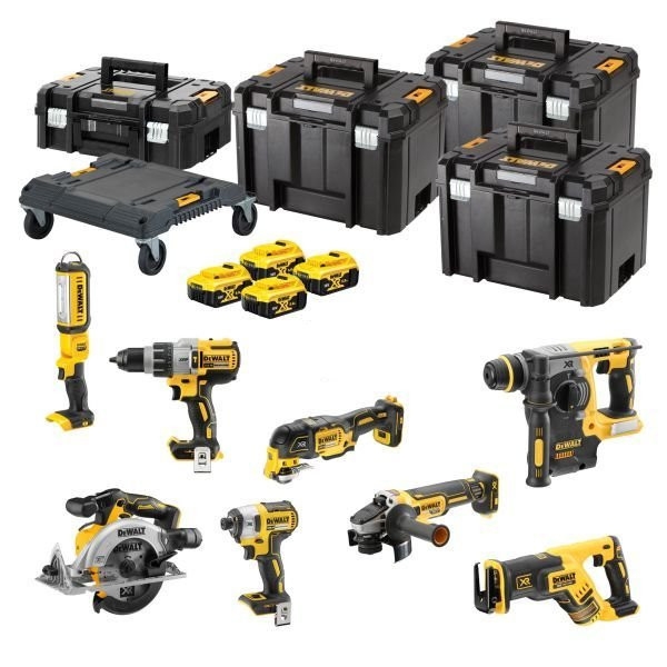 DeWALT DCK853P4T-QW 8 pièces Combopack XR 18 Volt 5,0 Ah Li-Ion avec 4 batteries dans des boîtiers TSTAK