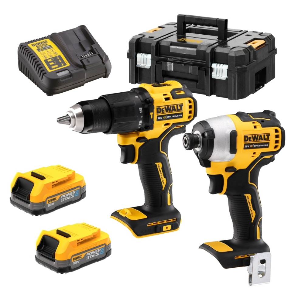 DeWALT DCK2062E2T-QW Combo set 18V XR PowerStack Li-Ion - Perceuse sans fil DCD709 + Déchiqueteuse à percussion DCF809