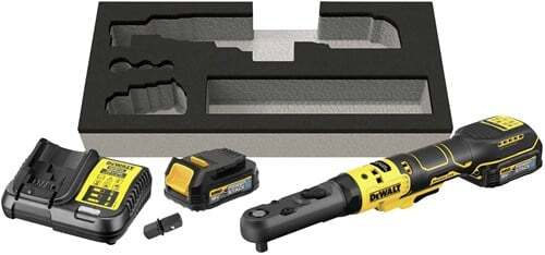 DeWalt DCF510E2G-QW Clé à cliquet d'angle sans fil 18V XR 3/8″ et 1/2″ 1.7 Ah et chargeur dans la boîte