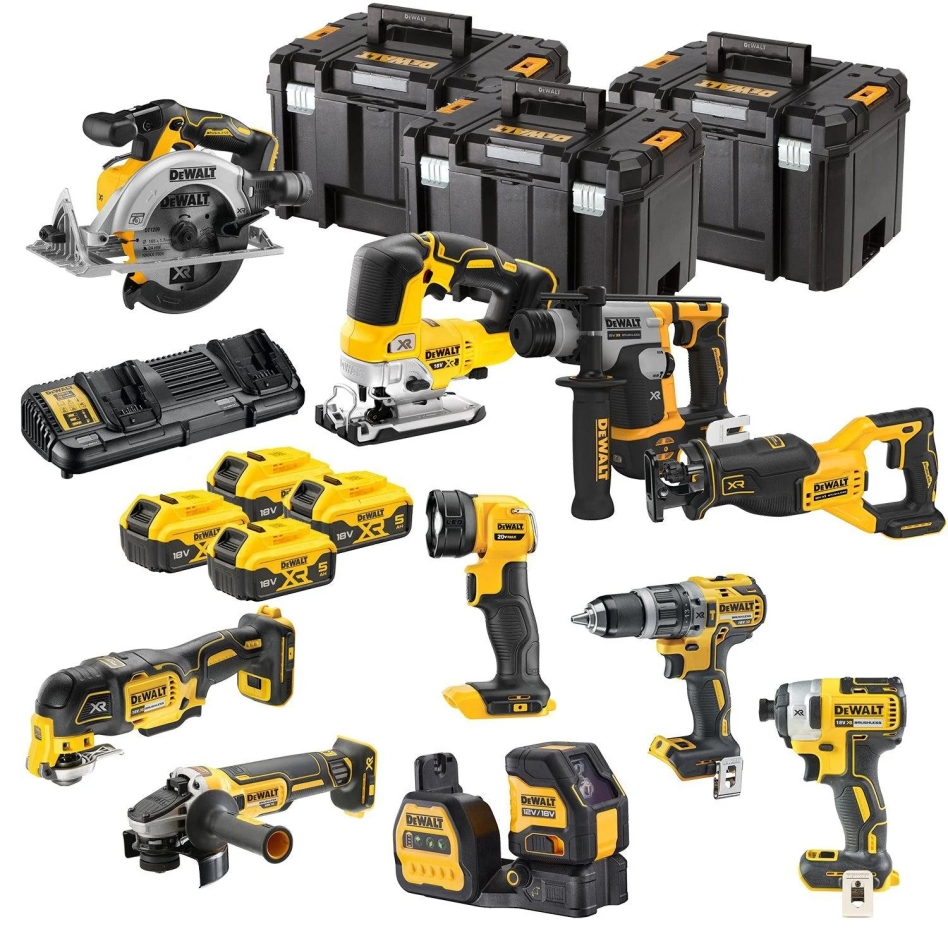 DeWALT DCK1012P4T-QW 10 pièces Combopack XR 18 Volt 5.0 Ah Li-Ion incl. 4 batteries