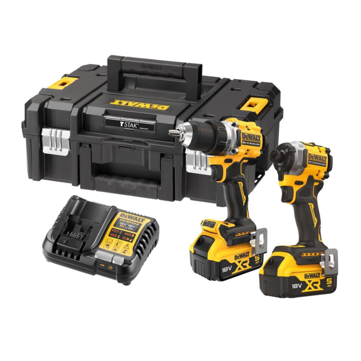 DeWALT DCK2051P2T-QW 18V XR Brushless twin kit DCD800 + DCF850 - 2x 5Ah dans TSTAK