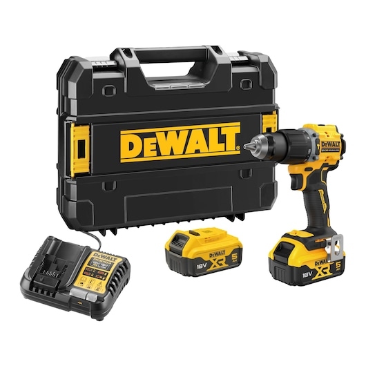 DeWalt DCD799P2T-QW Perceuse visseuse/marteau compacte 18V XR sans balais 2x batterie 5.0 Ah et chargeur dans une valise TSTAK
