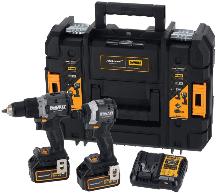 DeWALT Outillage - Perceuse à percussion sans fil 18V, 2 batteries 5,0 Ah XR, chargeur, McLaren DCD85MP2T DeWALT Outillage - Perceuse à percussion sans fil 18V, 2 batteries 5,0 Ah XR, chargeur, McLaren DCD85MP2T