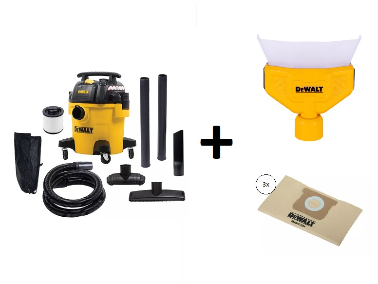 DeWALT DXV20PB Aspirateur 20L Wet/dry + sacs filtrants et dépoussiéreur