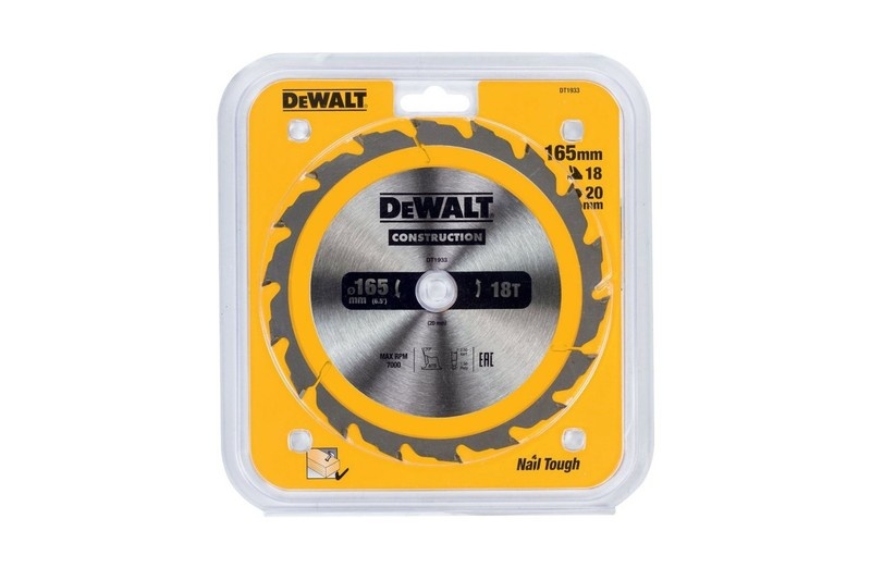 DeWalt Accessoires DT1933-QZ Lame de scie circulaire 165 x 20 mm 18T ATB 20°