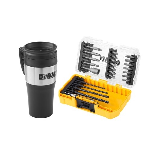 DEWALT Accessoires DT70707-QZ Jeu de 25 pièces pour perceuses et visseuses + Mug à café, coffret robuste