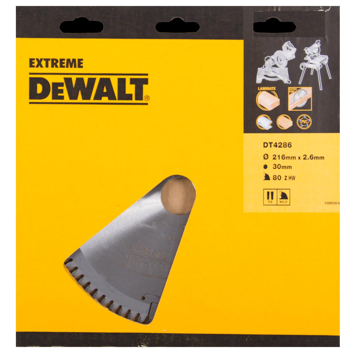 DeWalt Accessoires DT4286-QZ DT4286 Lame de scie HM 216 x 30 x 80T trapézoïdale, négative 5°.