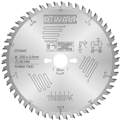 DeWalt Accessoires DT4345-QZ Lame de scie CZB 250 x 30 Trespa