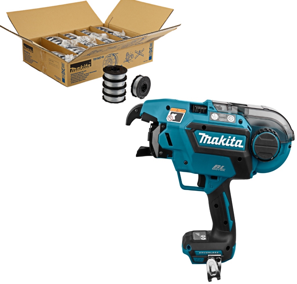 Makita DTR180ZJSET2 SET PART 2 - 36 boîtes de fil d'osier galvanisé 191A57-9 + DTR180ZJ Machine à tresser les batteries 14,4 - 18 Volt excl. batteries et chargeur + 5 ans de garantie !