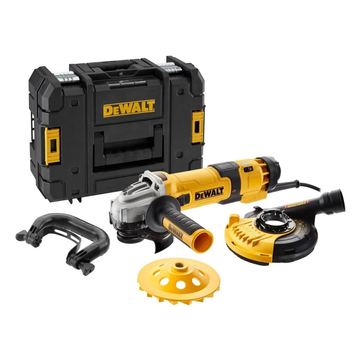 DeWALT DWE4257KT-QS Meuleuse d'angle 125 mm 1500 Watts avec capot d'aspiration et meule diamantée