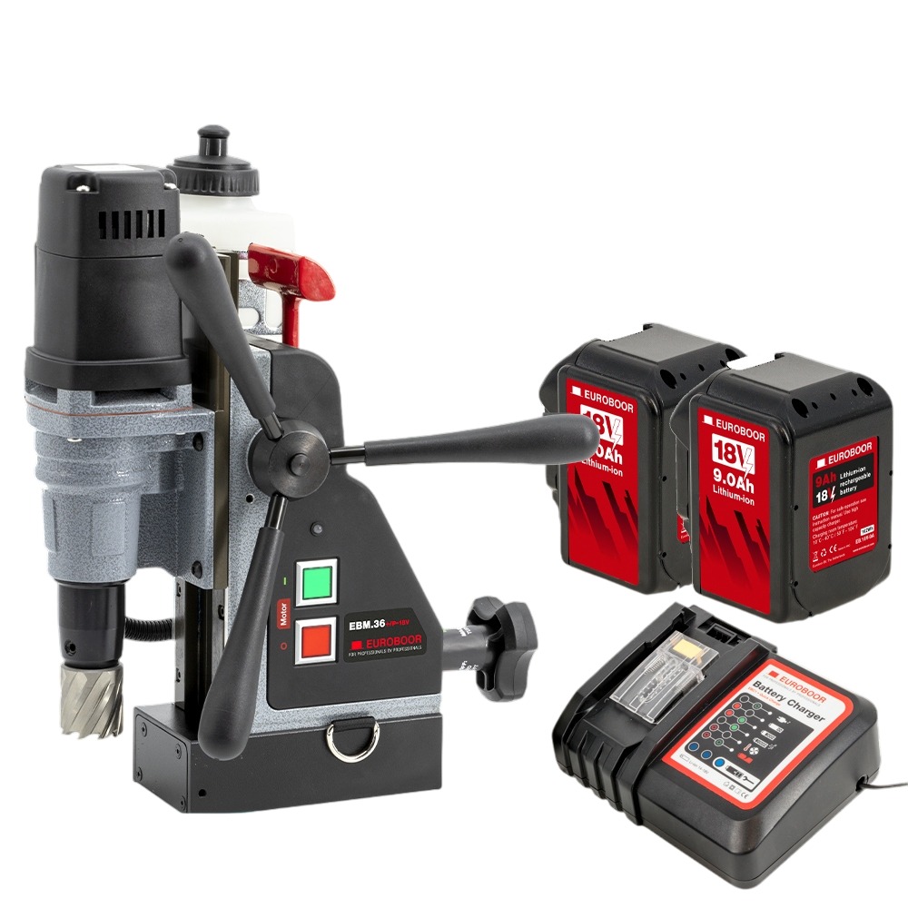 Euroboor 30511036002004 EBM.36+/P-18V Carotteuse magnétique Accu 18V 36mm avec 9.0Ah et chargeur en mallette
