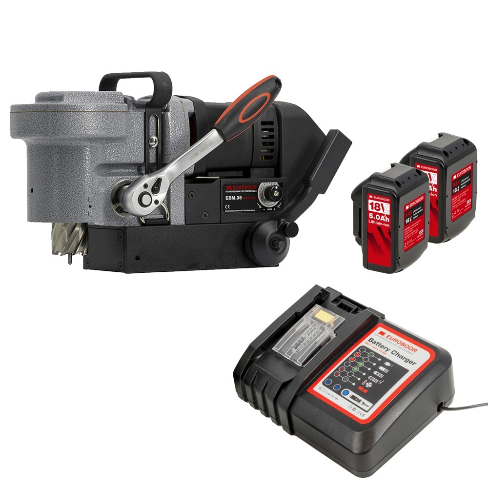 Euroboor 30511036009004 Carotteuse magnétique sans fil Ø36 mm 18 V avec 2x 5Ah et chargeur dans la boîte