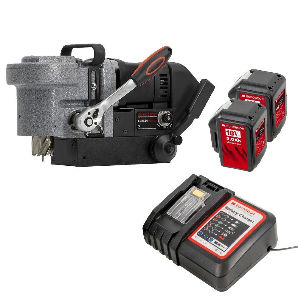 Euroboor 30511036010004 EBM.36+LP/P-18V Carotteuse magnétique Accu Ø36 mm 18 V incl. 2x 9Ah et chargeur en mallette