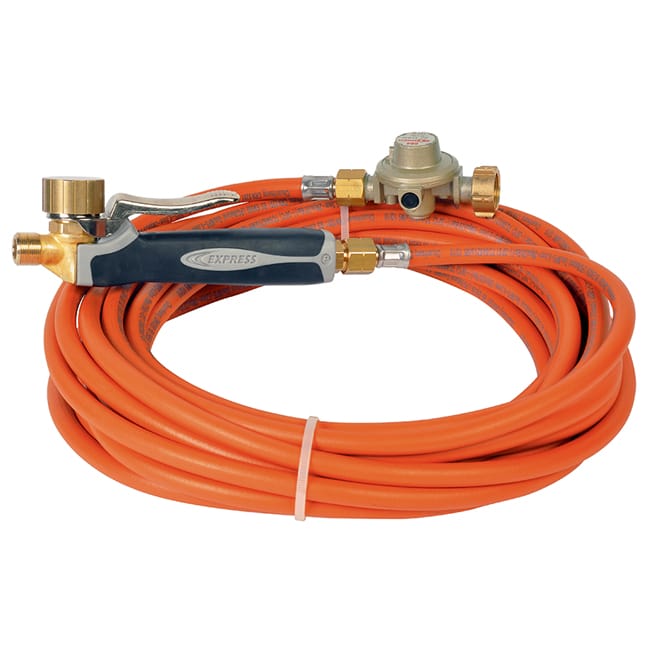 Express 6093 Brûleur à gaz kit sanitaire poignée bimatière, raccord pivotant, tuyau de 10 m et soupape d'échappement 4 bar