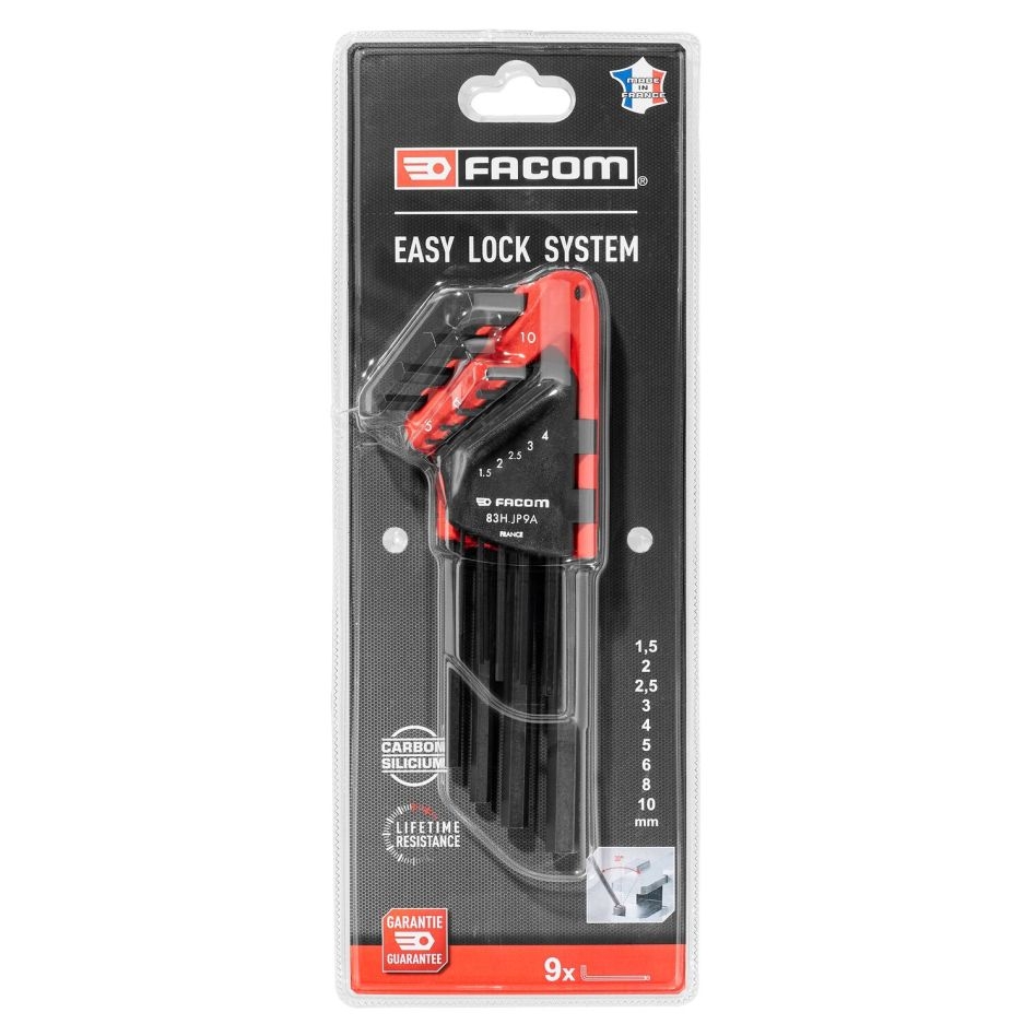 Facom 83H.JP9APB JP Long Angle Allen Wrenches 6-sided in holder, Inch, 8-piece