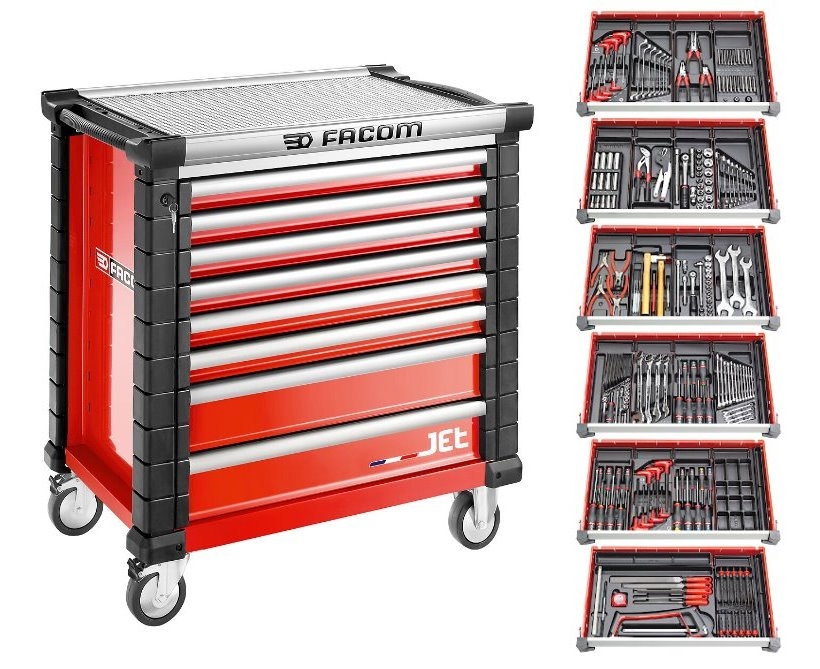 Facom JETCM215BNL Chariot à outils rempli 215 pièces rouge