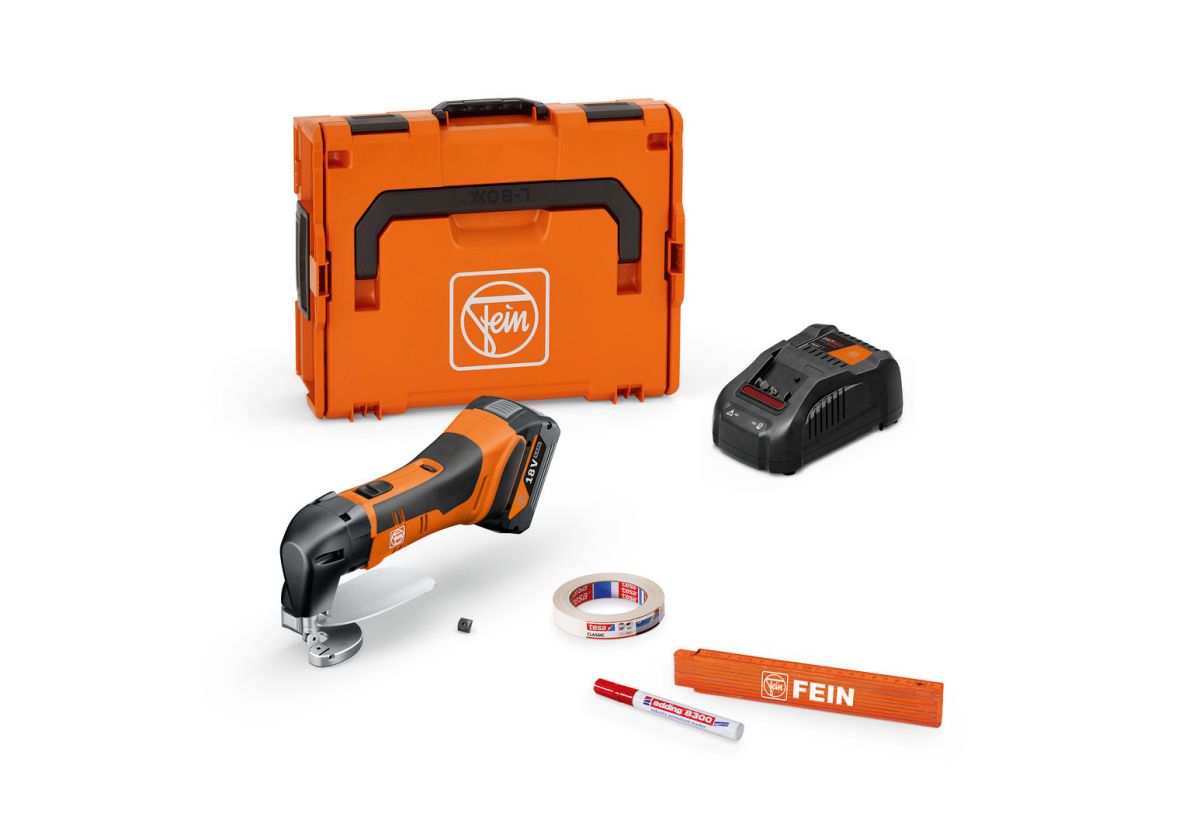 Fein 71300663000 ABLS 18 1.6 E AS Ah Cisaille à tôle Accu set de base jusqu'à 1.6 mm 1x batterie 18V 5.0Ah et chargeur Mallette L-BOXX