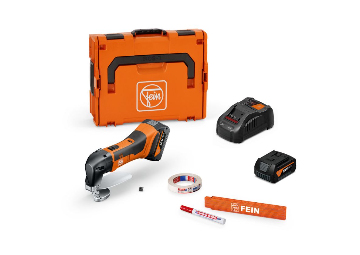 Fein 71300664000 ABLS 18 1.6 E AS Cisaille à tôle Accu set de base jusqu'à 1.6 mm 2x 18V 5.0Ah batteries et chargeur Mallette L-BOXX