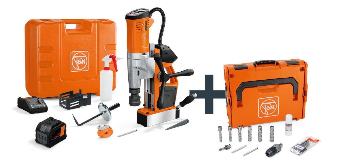 Fein 71700465000 AKBU 35 PMQW AS 1x 12 Ah Construction-Site Set Perceuse magnétique sans fil 1x 18V 12.0Ah batterie et chargeur en mallette et L-BOXX cases