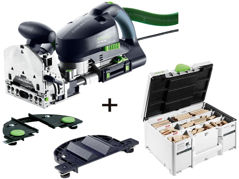 Festool DF700XL-Set1 Fraiseuse Domino DF700EQ-Plus+ DOMINO DF700 XL système d'assortiment DS/XL + LA-DF butée de cadre + RA-DF butée ronde