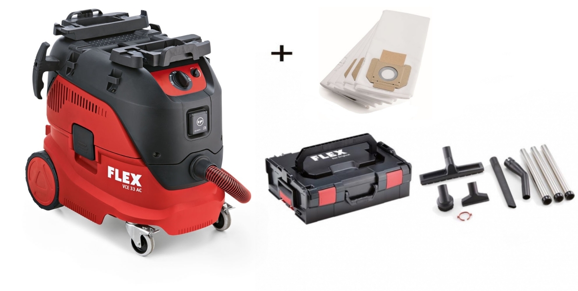 Flex-tools 471186 VCE33L AC Aspirateur de sécurité avec nettoyage automatique du filtre, 30 L, classe L + kit de nettoyage en L-Boxx + 1 pack de sacs filtrants en polaire