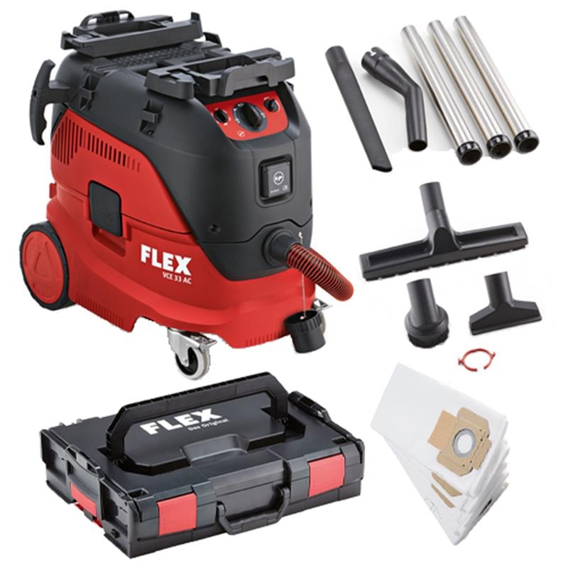 Flex-tools 471194 VCE33M AC SET Aspirateur de sécurité avec nettoyage automatique du filtre, 30 L, classe M + kit de nettoyage en L-Boxx + 5 sacs filtres